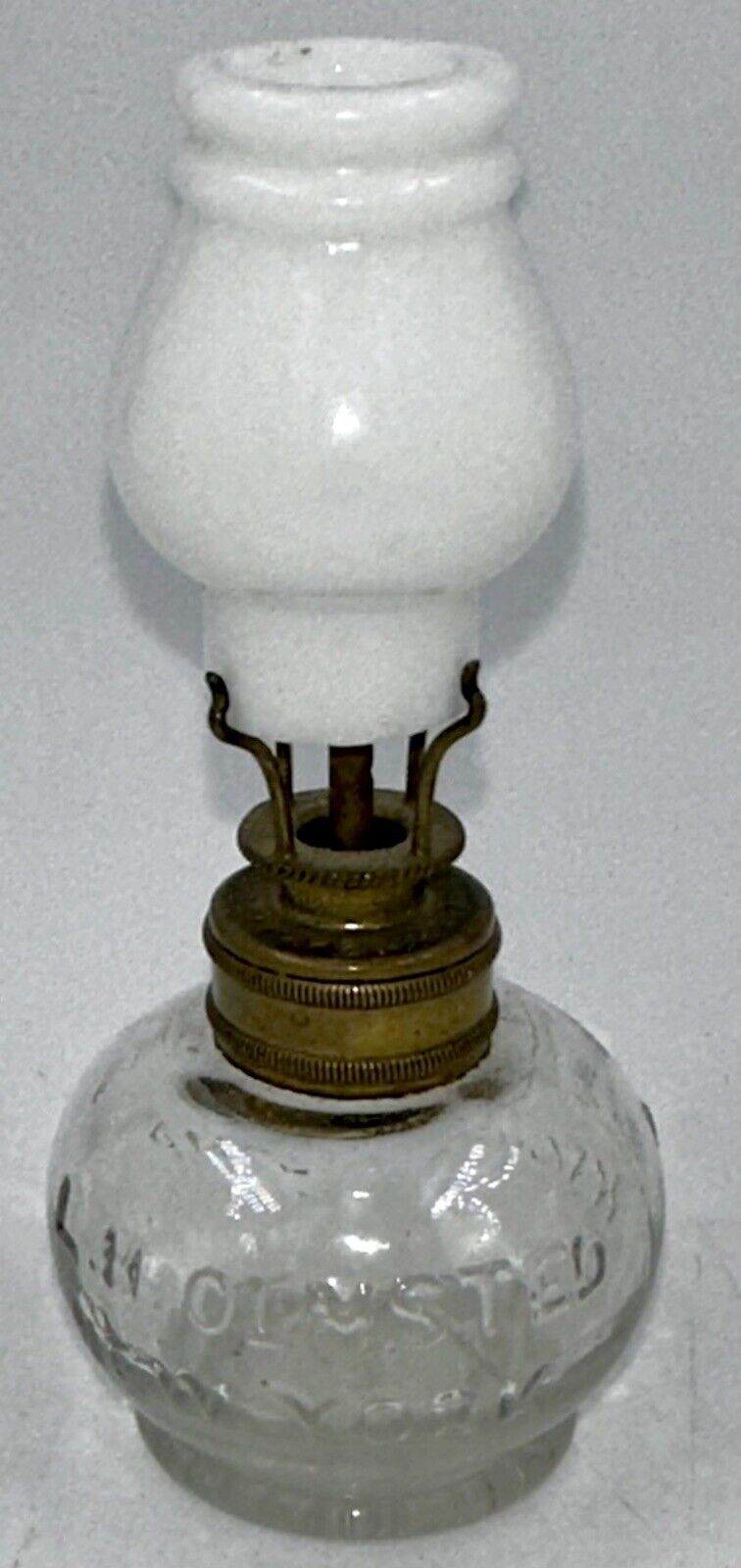 Antique LITTLE HARRY\'S NIGHT LAMP Miniature Oil + Burner Chimney 1877 Smith 1-15