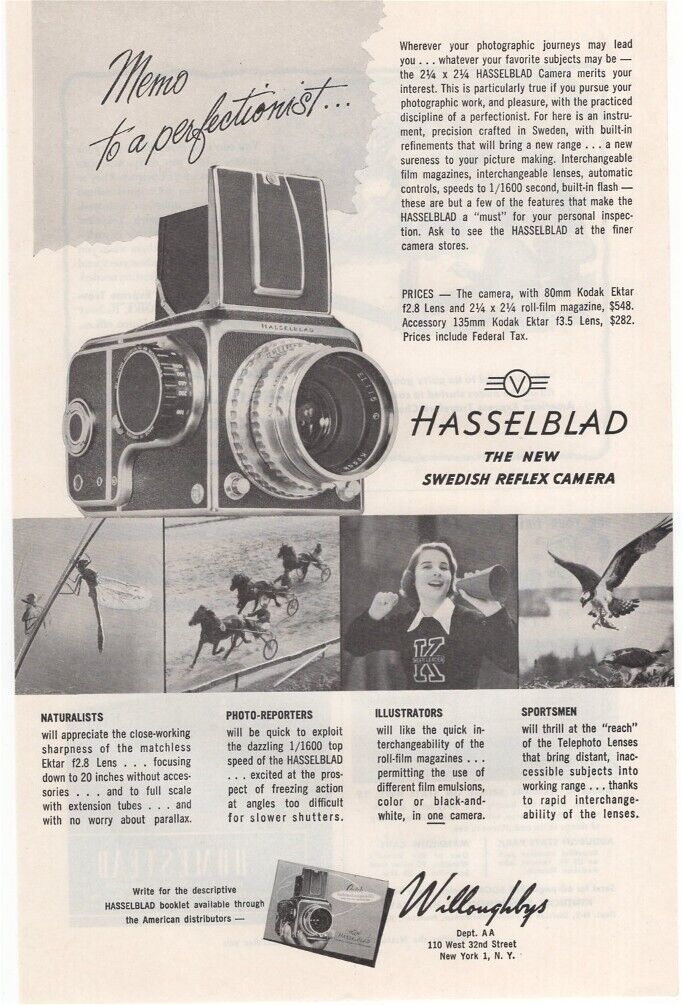 Hasselblad New Swedish Reflex Camera for the Perfectionist 1951 Vintage Ad