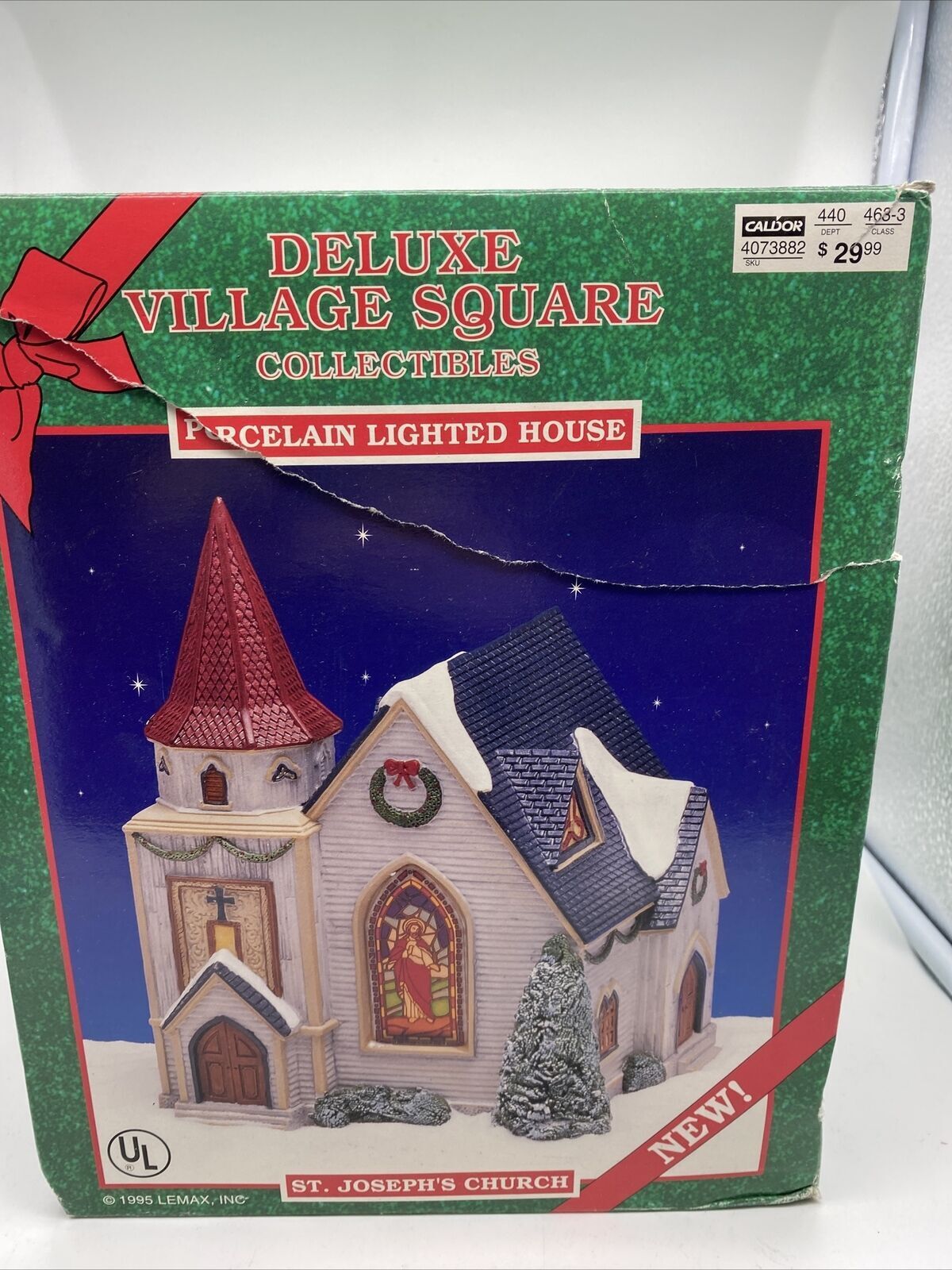 Deluxe Village Square Collectibles Porcelain Lighted House St.Joseph’s Church
