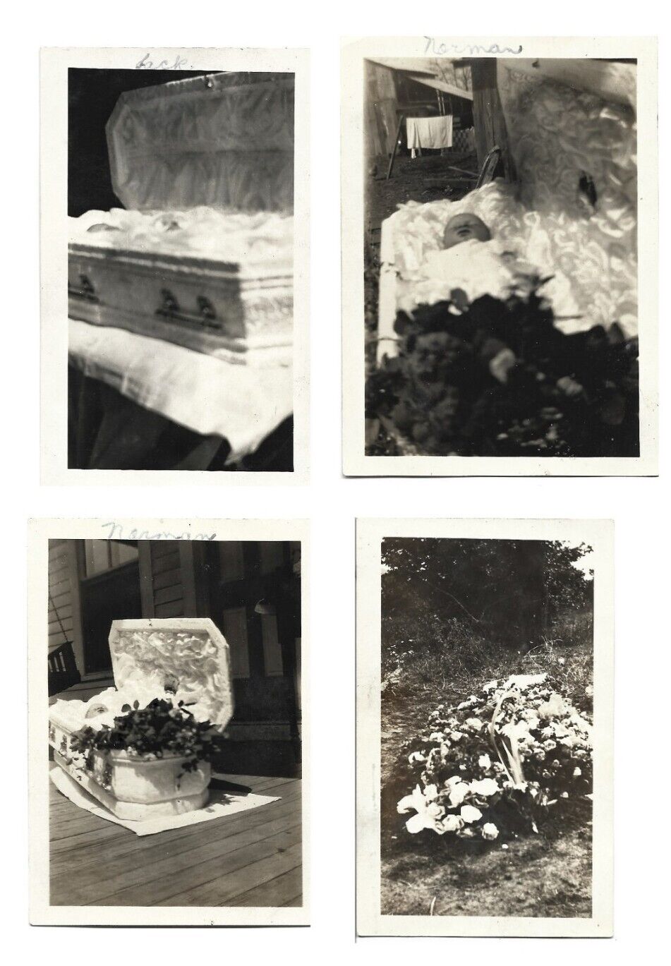 4 Vintage Old 1920s Post Mortem Photos of Dead Baby in Casket Norman Bowman VA. 