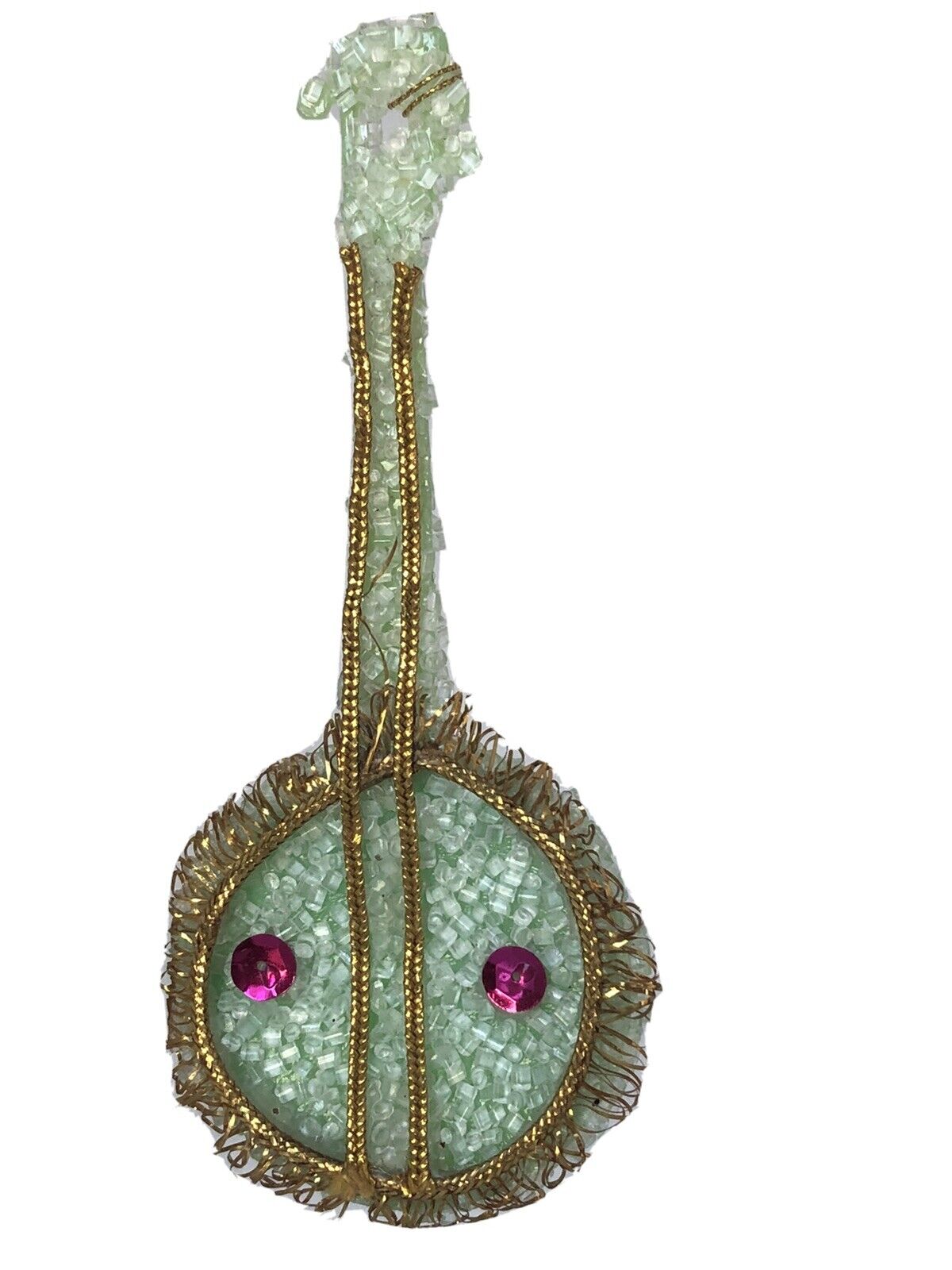Vintage Hand Made Glass Sugared Glittered Mint Green Mandola Pink Xmas Ornament