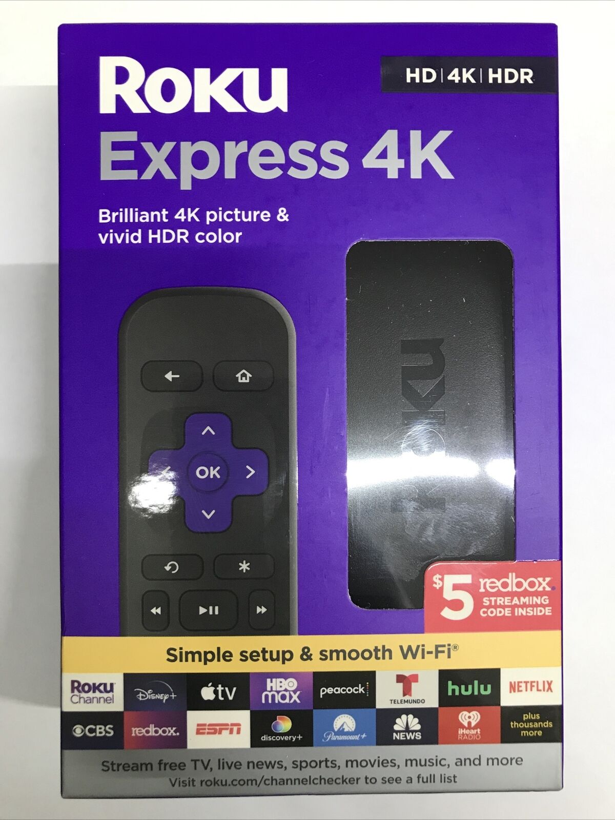 Roku Express 4K Streaming Player 4K/HD/HDR with Smooth Wi-Fi, Premium HDMI Cable