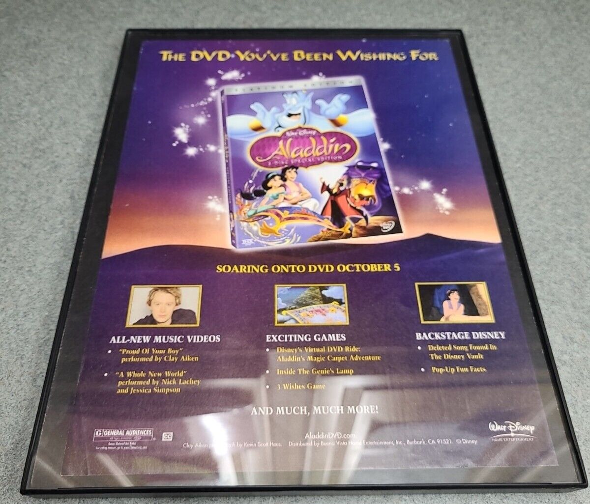 Aladdin Platinum Edition Disney 2004 Trade Print Ad Poster DVD Framed 8.5x11 
