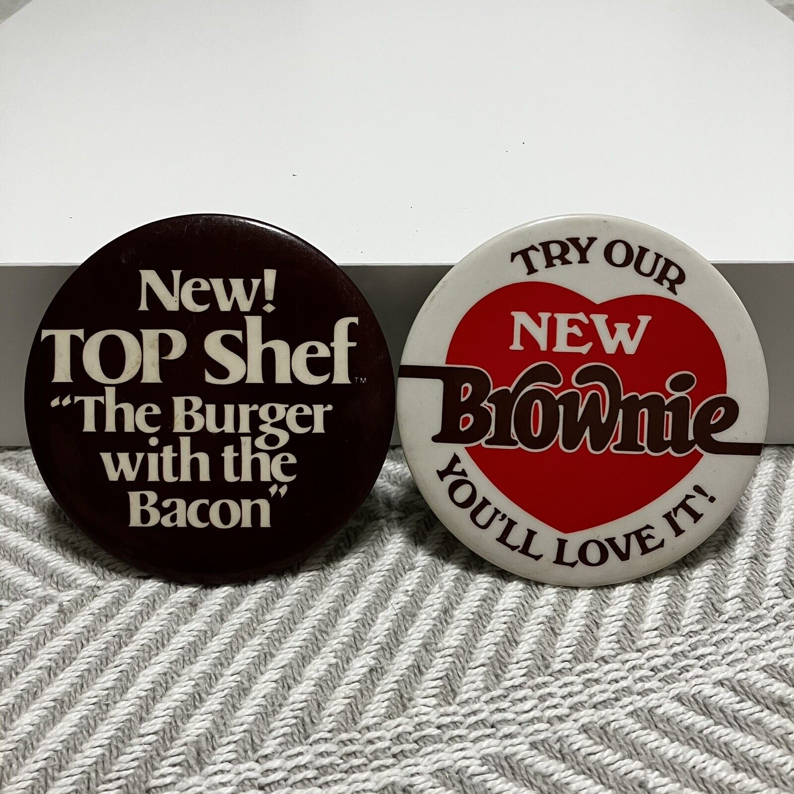 Burger King Button Pin Pair Bacon Burger and Brownie LTOs