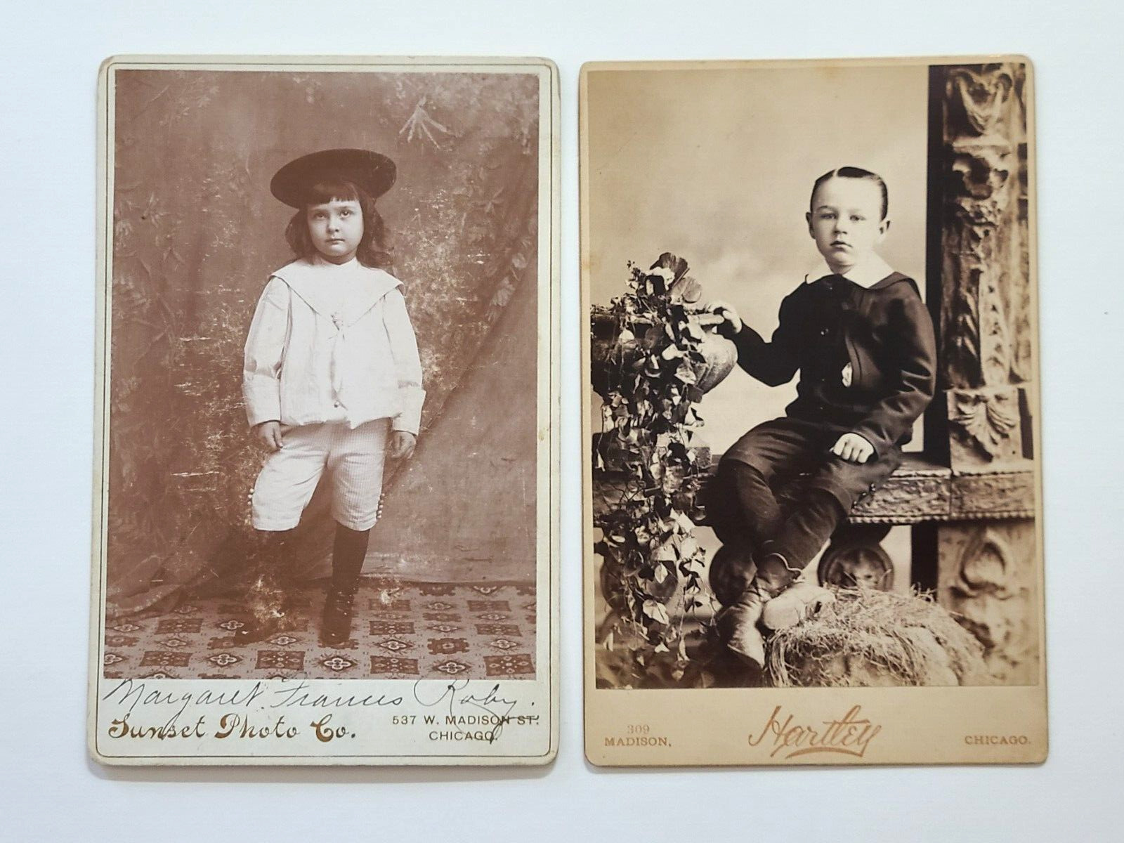 Antique Lot of 2 Chicago Young boy & Girl Photo cabinet cards