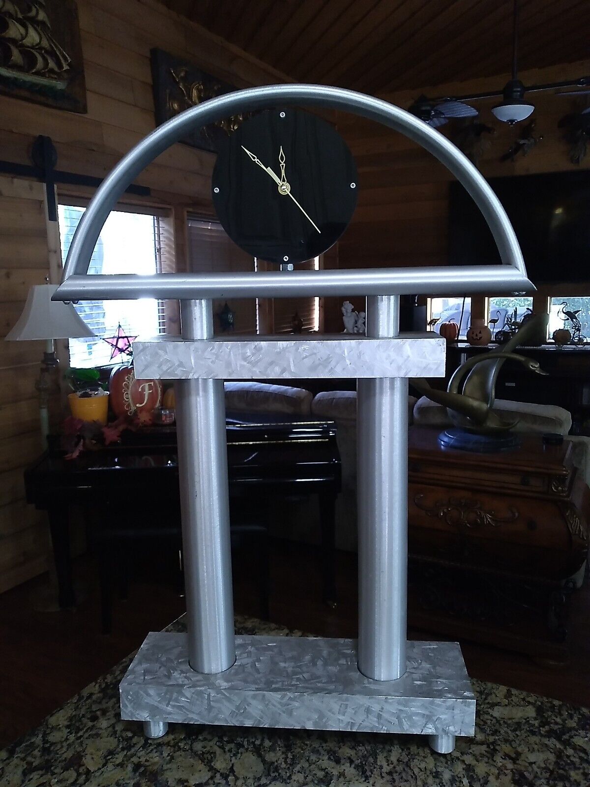 Aluminum Floor Clock Free standing Brushed Aluminum 32-1/4” Tall Vintage 