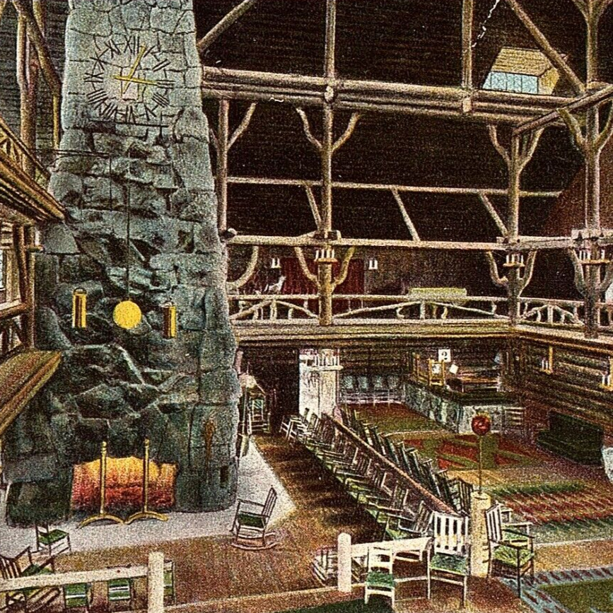 RARE c.1913 Haynes 135 Yellowstone Park Postcard 1st 100 Old Faithful Inn Lobby
