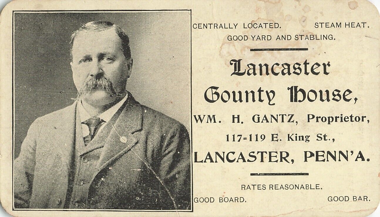 Lancaster County House Wm H Gantz Trade Card Landlord Boarding c1890s *Ab8c