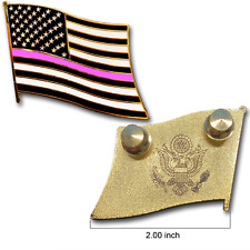 Thin Pink Line Large cloisonné American Flag Lapel Pin with 2 pin posts, 2 delux picture