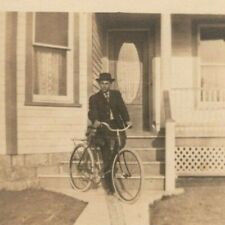 c.1910s - 1920s Man Bike Bicycle House RPPC Photo Postcard picture