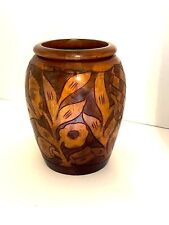 Vintage MCM Boho Hippie, Mod Pop 60s 70s Turned Wood Vase with Carved Flower 9” picture