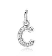 New Sterling Silver Pandora Initial Letter C Dangle Clear CZ Charm Bead  w/pouch picture