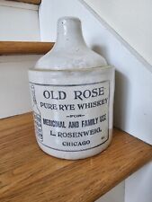 Old Rose Advertising Stoneware Crock Jug Pre Pro Chicago Saloon Whiskey Liquor  picture