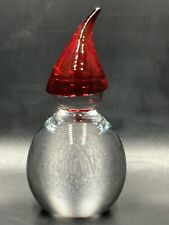 Hadeland Glassverk Nisse Gnome Figurine 5-3/4” Norwegian Glass Red Santa Hat Elf picture