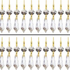 20PC Clear Crystal Chandelier Lamp Icicle Prisms Parts Bead Hanging Gold Decor picture