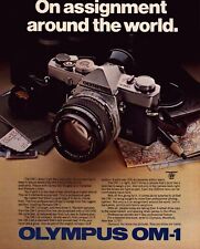 1979 Olympus OM1 Camera Print Ad SLR 35MM Around The World Map 300MM Lens picture