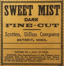 Antique Vintage 1930s - 1940s Sweet Mist Dark Fine Cut Tobacco Bag, Detroit, MI picture