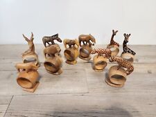 Set of 10 African Wild Animal Hand Carved Wooden Napkin Rings Native Made picture