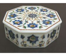 Handmade Octagon Marble Jewelry Box with Lapiz Lazuli Inlay Semiprecious Storage picture