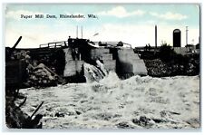 1916 Paper Mill Dam River Lake Exterior View Rhinelander Wisconsin WI Postcard picture