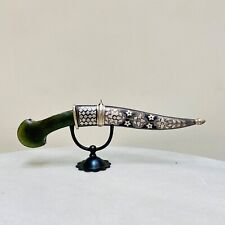 Indian handcrafted dagger with silver damascening or koftgari with jade handle. picture