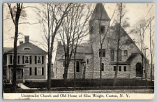 Canton, NY - Universalist Chuch & Old Home of Wright Silas - Vintage Postcard picture