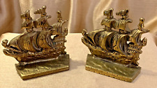 PM CRAFTSMAN Vintage Cast-Satin Brass Tall Sailing Ship Nautical Bookends picture