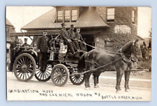 RPPC 1908. COMB. HOSE & CHEM. FIRE WAGON #3 BATTLE CREEK, MICH. POSTCARD ST7 picture