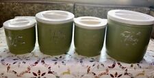 Vintage Stanley Nesting Kitchen Canisters Green Atomic Flowers picture