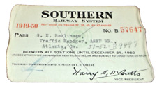 1949 1950  SOUTHERN RAILWAY COMPANY EMPLOYEE PASS #57647 picture