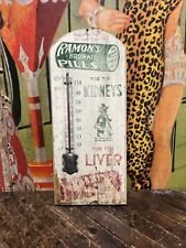 VINTAGE C. 1930 RAMONS BROWNIE PILLS WOODEN THERMOMETER SIGN DOCTOR MEDICINE picture
