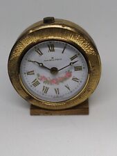 Vintage HAMILTON GERMANY Travel Alarm Clock Gold colored case w/ Floral FLOWERS picture