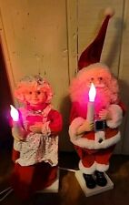 Animated Santa & Mrs Claus Tall Lighted Figurines Vintage Telco Motionette Pair picture