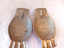 Pair of Vintage Mid Century Brass Owl Trinket Dishes Bowls Ashtray 1960s-70s picture