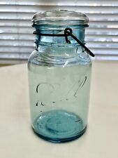 Ball Ideal Aqua Embossed Glass Mason Jar Marked- 8  July 14 1908-Clear Glass Lid picture