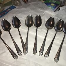 8 Holmes & Edwards Lovely Lady Soup Spoons Inlaid Deep Silver Silverplate picture