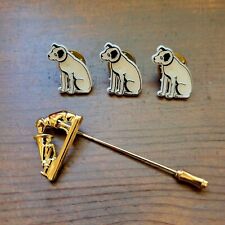 Vintage RCA Victor Nipper Dog Gold Tone Stick Pin And 3 White Plastic Pins Tacks picture
