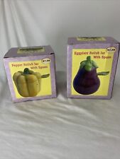 New In Box pepper, eggplant relish Jars With Spoons Ceramic by Cabbage Patch picture