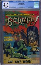 BEWARE #10 CGC 4.0 1ST ISSUE ATOMIC EXPLOSION SHRUNKEN HEAD COVER WHITE PAGES picture