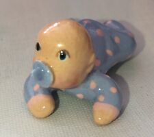 Handmade Artist JC Canada Clay Pottery Baby Crawling Polka Dot Romper 1.75” Long picture