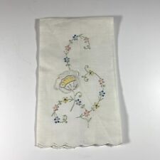 VTG Linen Tea Finger Guest Towel Floral Applique Cutwork Scalloped Edge 10x 16” picture
