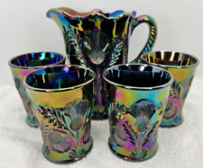 Cambridge Inverted Thistle Carnival Amethyst Glass Pitcher & Water Set 6 Piece picture