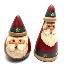 2 Vintage Hand Painted Wooden Santa Clauses Christmas Decor picture