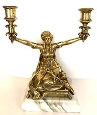 ANTIQUE-BRONZE-CANDLE HOLDER-ARABIAN NIGHTS-MARBLE BASE picture