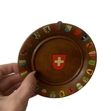 VTG Switzerland Wooden Trinket Wall Plate Swiss Federated States Cantons Crests picture