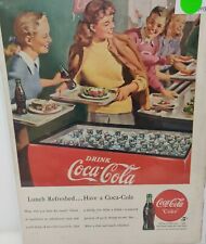 1948 Vintage Coke Coca Cola Soda Original Magazine Ad Girls Boy Cafeteria Cooler picture