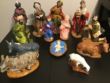 70’s Detailed Hand Painted 1 of a kind 13 pc. Ceramic Christmas Lg Nativity Set picture
