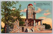 Patterson New Jersey Linen Postcard Observatory Tower Above Lambert Castle  picture