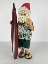 Vintage Santa Claus Figurine Hawaiian Shirt W/shorts With Wooden Surfboard  picture