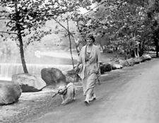 1921 Mrs. LaFollette and Her Dog Out for a Walk Old Photo 8.5